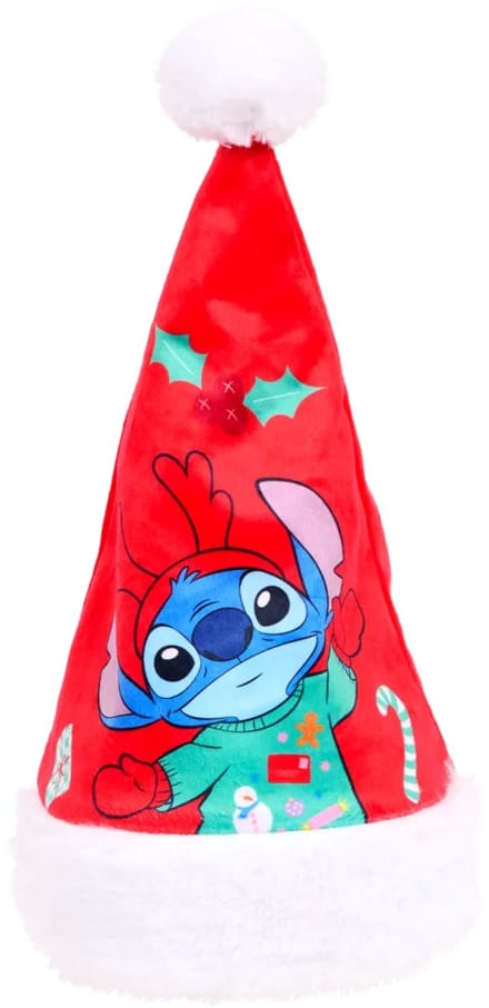 Kerstmuts Disney - Lilo & Stitch - rood met witte pompom - fluweel zachte stof - Stitch als rendier