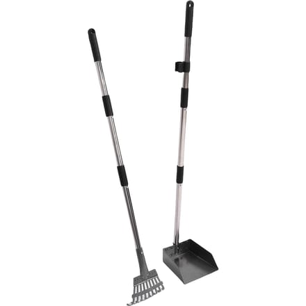 Kippenpoep Hark Schep Kit 2 in 1 Ergonomisch Ontwerp Verstelbare Steel Multifunctionele Kattenbak Zeef Schep Hark Kit gray