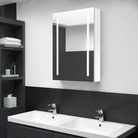 vidaXL - Badkamerkast - met - spiegel - en - LED - 50x13x70 - cm - glanzend - wit
