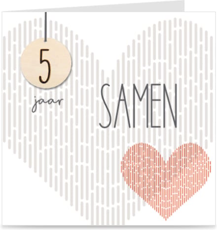 5 JAAR SAMEN | kaart / wenskaart met envelop | voor stel / relatie / partner