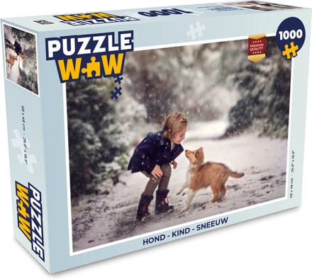 Puzzel Hond - Kind - Sneeuw - Legpuzzel - Puzzel 1000 stukjes volwassenen