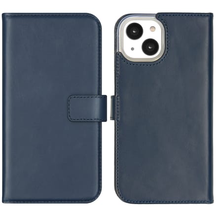 Selencia Hoesje - Geschikt voor Apple iPhone 14 - Echt Lederen Bookcase - Blauw