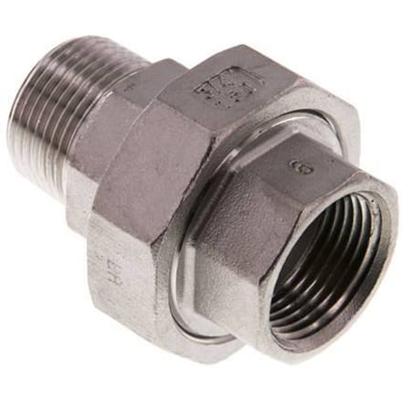 3/4'' NPT x 3/4'' NPT F/M RVS Borstnippel 3-delig met Conische afdichting 16 Bar