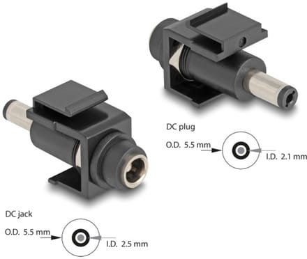 Delock Keystone Module DC 5.5 x 2.5 mm female to DC 5.5 x 2.1 mm male black