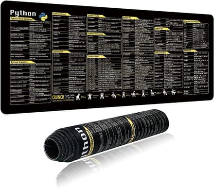 Grote Desk Pad / Onderlegger (80x30cm) met Python Programmeer Shortcuts - Zwart Bureaumat