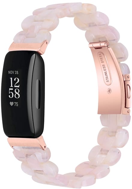 By Qubix - Compatible Fitbit bandje - Geschikt voor fitbit Inspire 3 - Resin schakelbandje - Parelmoer roze