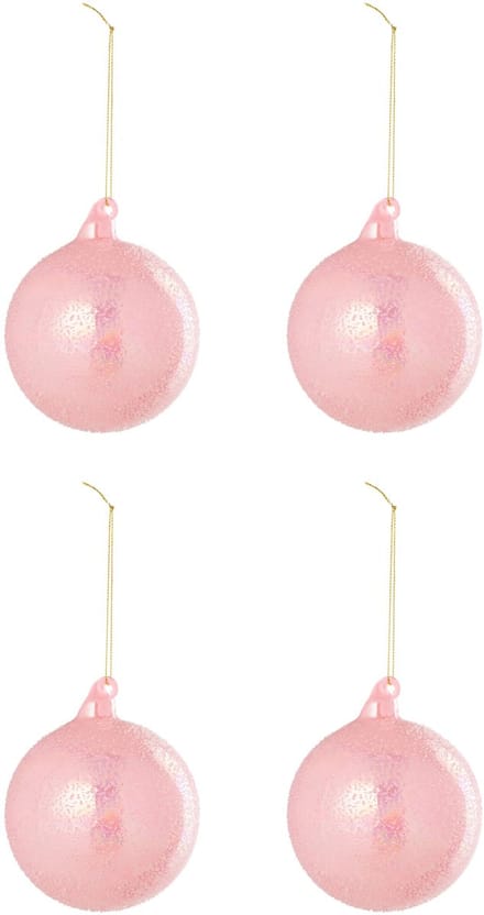 J-Line kerstbal - glas - lichtroze - doos van 4
