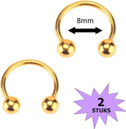 Fako Bijoux® - Circular Barbell Piercing - Hoefijzer 8mm - Goudkleurig - 2 Stuks