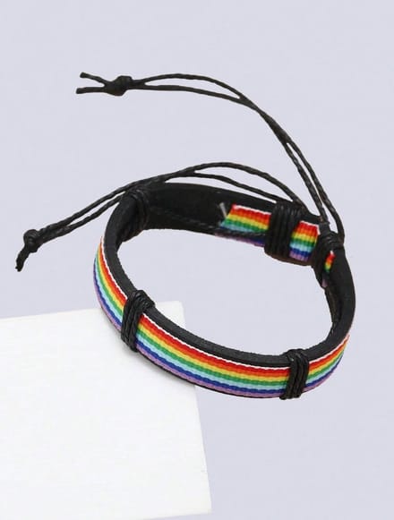 Geweven herenarmband regenboog
