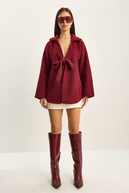 Getextureerde Oversized V-Hals Cardigan met Striksluiting
