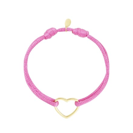Satijnen Cord armband roze hart