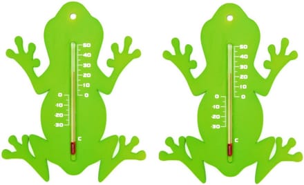 Nature Thermometer - 2x - groen - kikker - 15cm - buiten thermometer
