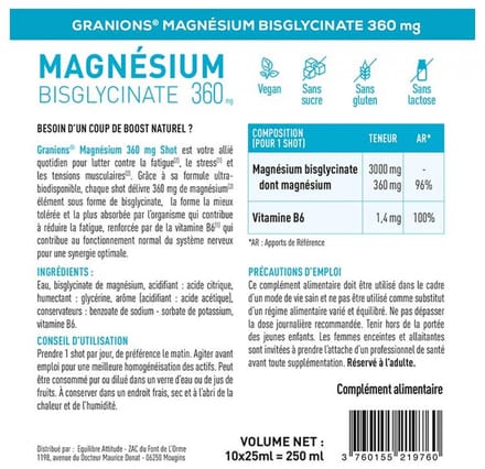 Granions Magnésium Bisglycinate 360 mg 10 Shots