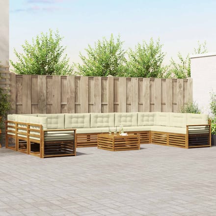 vidaXL - Sofa-Sets - 11 - st - Natuurlijk - en - Crème - Massief - Acacia - Hout