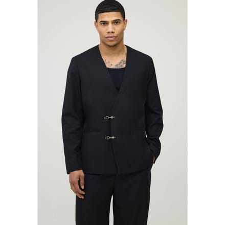 Kraagloze Oversized Blazer met Brandweergesp | Black | Size 38