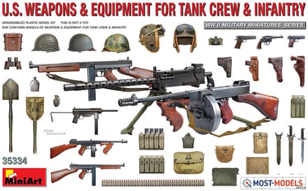 MiniArt Modelbouwpakket Militaire voertuigen - 35334 U.S. Weapons - Equipment for Tank Crew - Infantery Plastic - 1:35 - Modelbouw