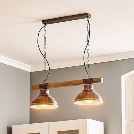 Luminex Hanglamp Hakon 2-lamps roestbruin/hout naturel