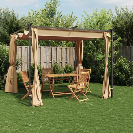 vidaXL - Prieel - met - gordijnen - 3x3 - m - staal - taupe