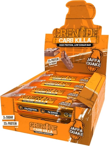 Grenade - High Protein, Low sugar - Protein bar - Jaffa Quake - 21g eiwit - 12 x 60g - Eiwitreep - Diverse smaken