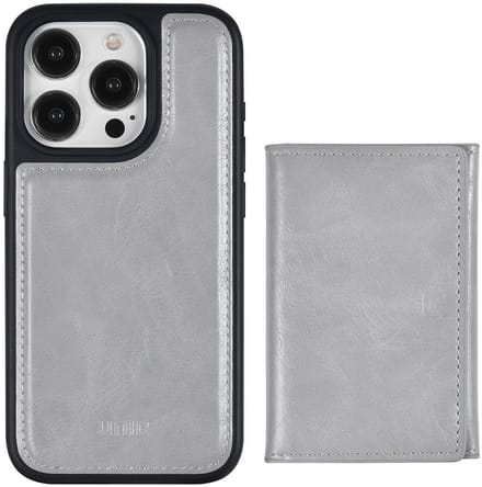 UNIQ Accessory Back Cover - Geschikt voor iPhone 15 Pro - Grijs - Inclusief afneembare pasjeshouder