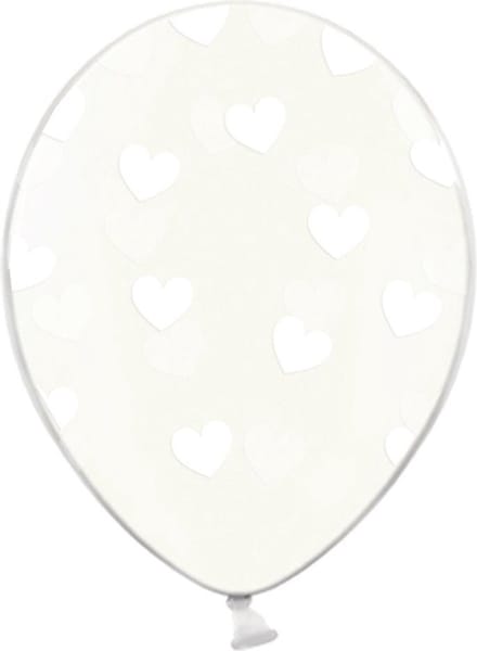 Partydeco - Ballonnen clear hartjes wit 6 stuks