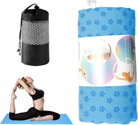 Yogahanddoek - Microvezel Handdoek - Hete Yoga - Antislip Grip - 183x63 cm - Blauw