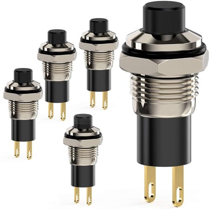 Set van 5 Zelfsluitende Drukknop Schakelaars 10mm Rond Zwart DC24V