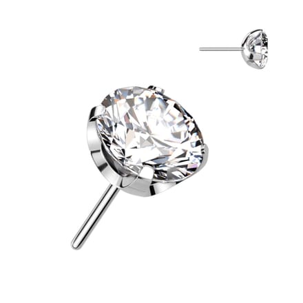 Piercing titanium CZ steen top push in 1.2x6x2 - zilver - LMPiercings