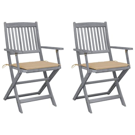 vidaXL - Set - van - 2 - klapstoelen - met - kussens, - gemaakt - van - massief - acaciahout.