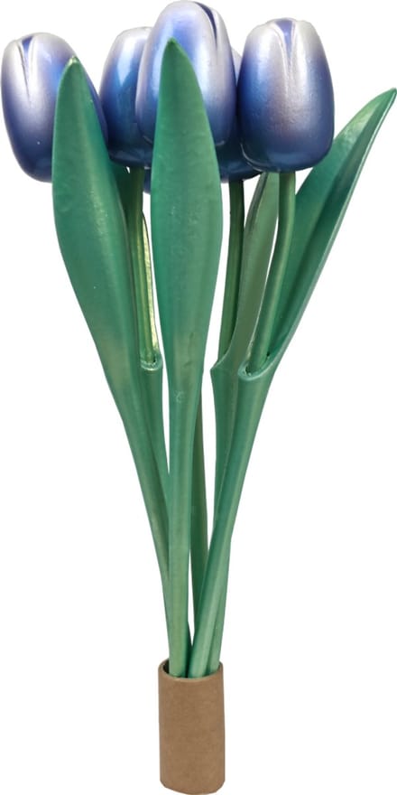 ELCEE-HALY - Bosje van 6 houten decoratie tulpen - Metallic Lavender - 34cm