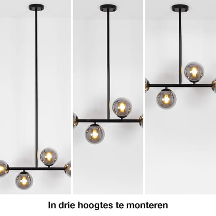 Design plafondlamp zwart met smoke glas, 4-lichts - Asun