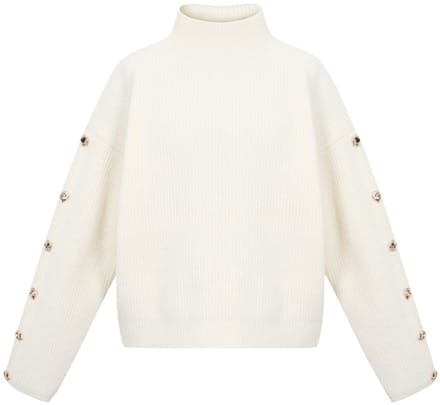 Comfortabele Gebreide Polyester Dames Trui met Schildkraag en Goudkleurige Knopen - Grijs - Maat S/M
