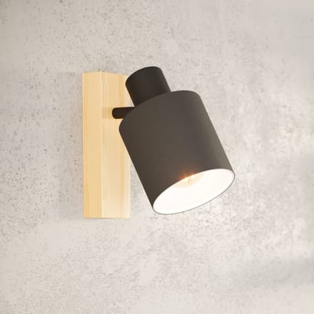 EGLO Batallas wandspot, breedte 10 cm, zwart/hout, stof