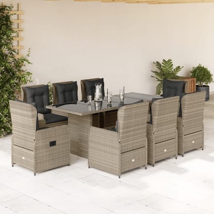 vidaXL - 9-delige - Tuinset - met - kussens - poly - rattan - lichtgrijs