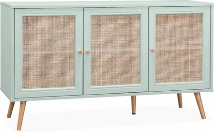 sweeek - Dressoir met 3 deuren houtdecor en rotan 120cm - bohème