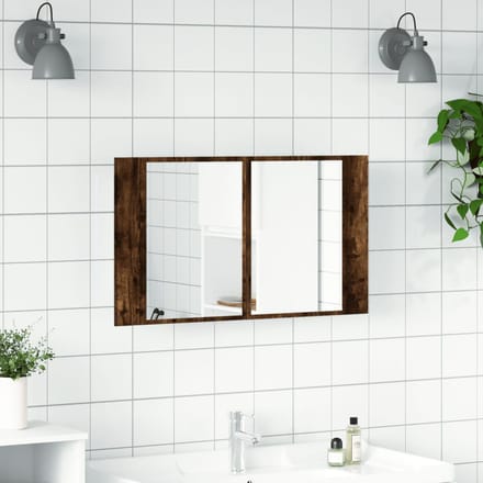 vidaXL - Badkamerkast - met - spiegel - LED - 80x12x45 - acryl - gerookt - eikenkleur