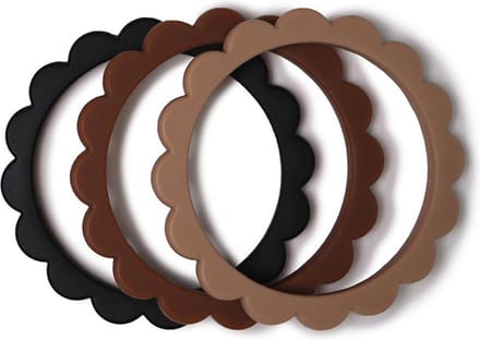 Mushie Siliconen Bijtringen mix 3pack - zwart bruin beige