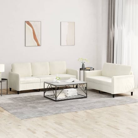 vidaXL - 2-delige - Loungeset - fluweel - crèmekleurig