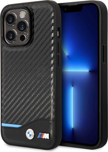 iPhone 14 Pro Max Backcase hoesje - BMW - Effen Zwart - Leer