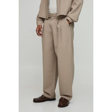 Double Pleat Relaxed Fit Co-Ord Tailored Trousers | Taupe | Size 44
