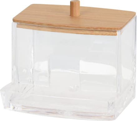 Eleganza Wattenstaafjeshouder - kunststof - bamboe - 7 x 8,5 x 7 cm - watten dispenser