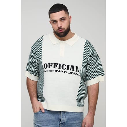 Plus Oversized Boxy Check Official Moto Gebreide Polo | Ecru | Size 2XL