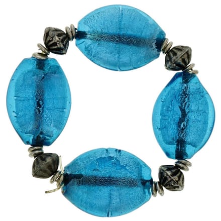 Behave - Elastische armband met blauwe glaskralen - handgemaakt - 15 cm