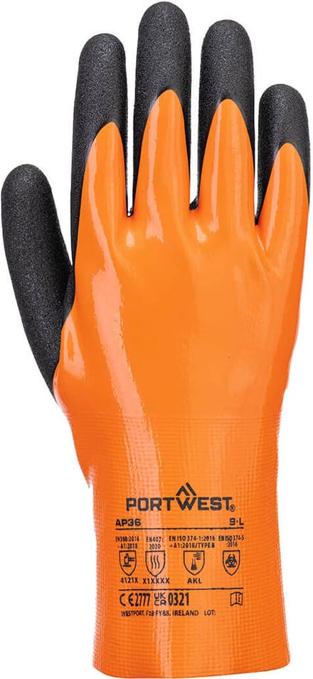 Portwest Grip 15 Nitril Handschoen - Oranje/zwart - M