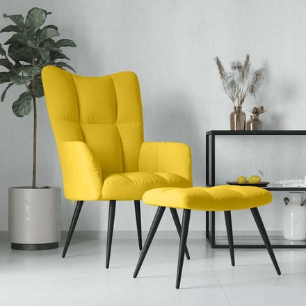 vidaXL Relaxstoel met kruk mosterdgeel fluweel