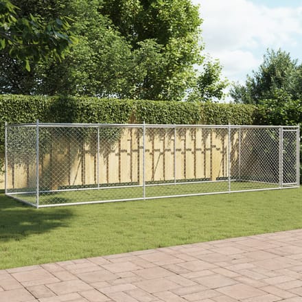vidaXL - Hondenhok - met - deur - 6x2x1,5 - m - gegalvaniseerd - staal - grijs