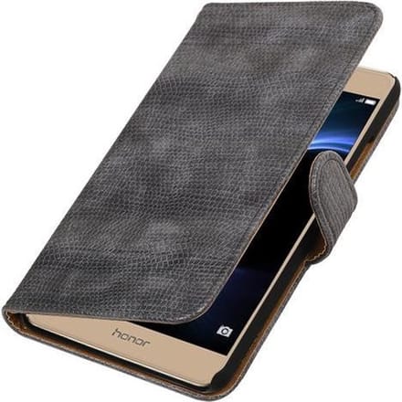 Grijs Mini Slang booktype wallet cover hoesje voor Huawei Honor V8