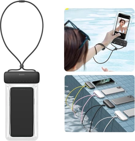 Baseus Waterdichte Telefoon Case IPX8 rating - tot max 7,2 inch Wit - zwart