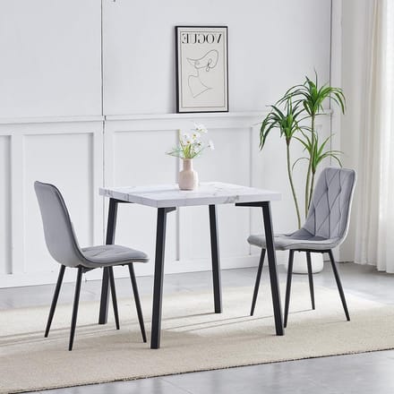 Eettafel Set - Keukenmeubel - Kleine Ruimtes - Marmerlook Blad - 75 cm - Wit Grijs
