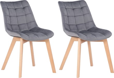 CLP Passaic Set van 2 Eetkamerstoelen - Fluweel grijs
